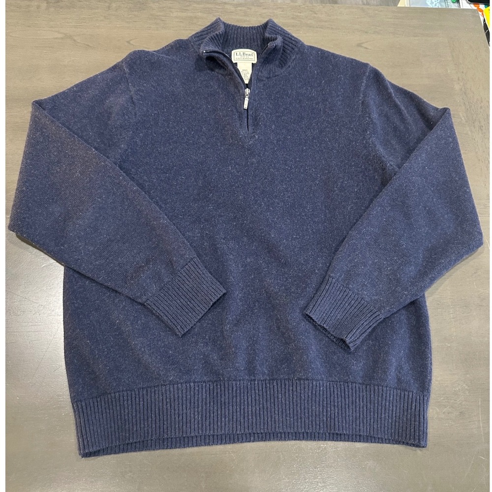 LL Bean Mens Navy Blue Cotton Cashmere Quarter Zip Sweater‎ Large L-REG 0GLG9